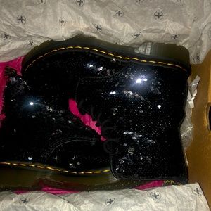 Brand new in box- gorgeous Doc Martens Black to silver flippable sequin boots!